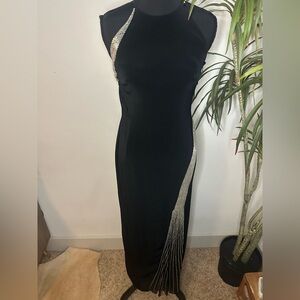 Vintage Lily Rubin Black beaded high neck silk gown